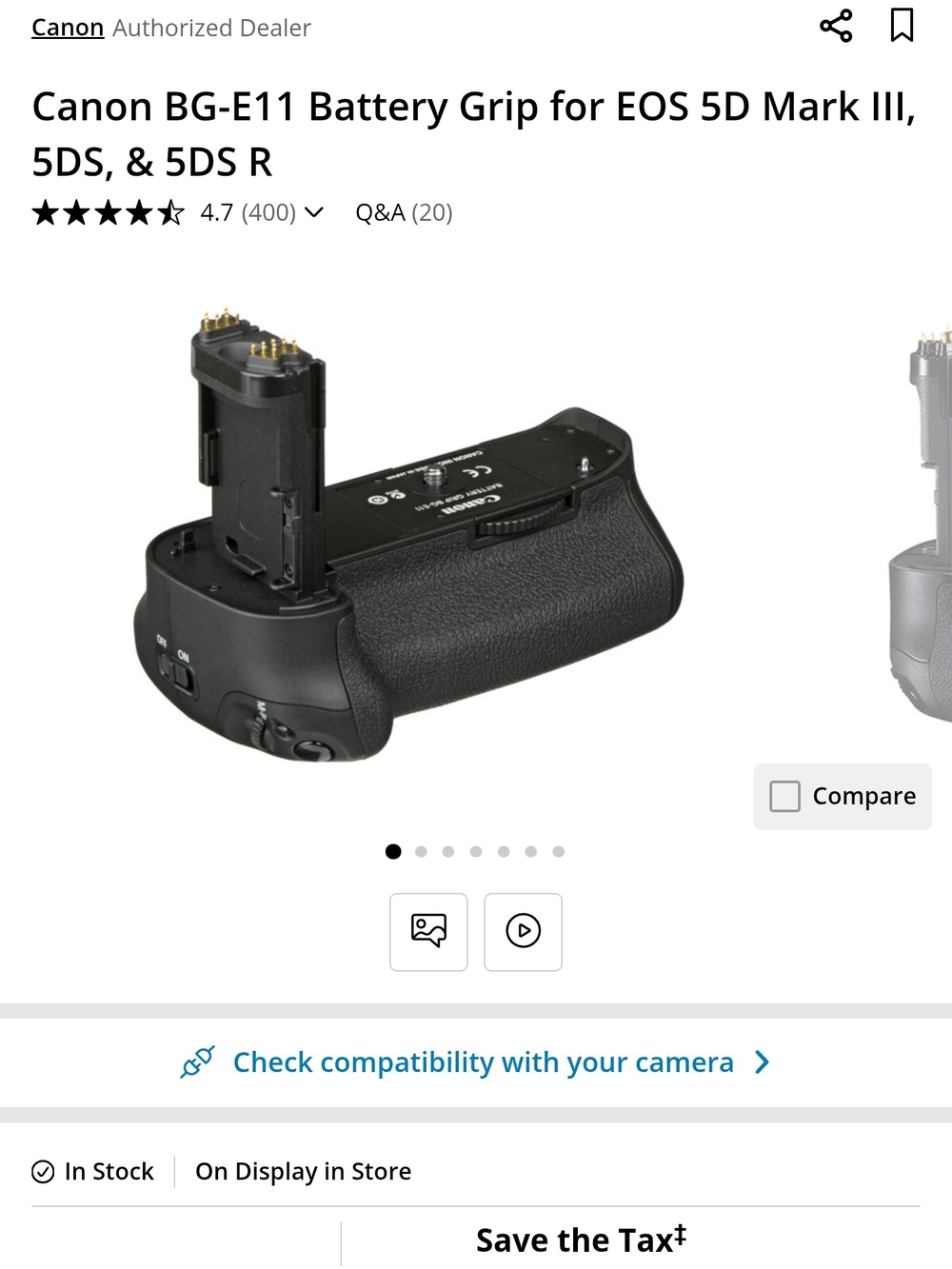 Canon BG-E11 Battery Grip for EOS 5D Mark III, 5DS, & 5DS R Battery Extender